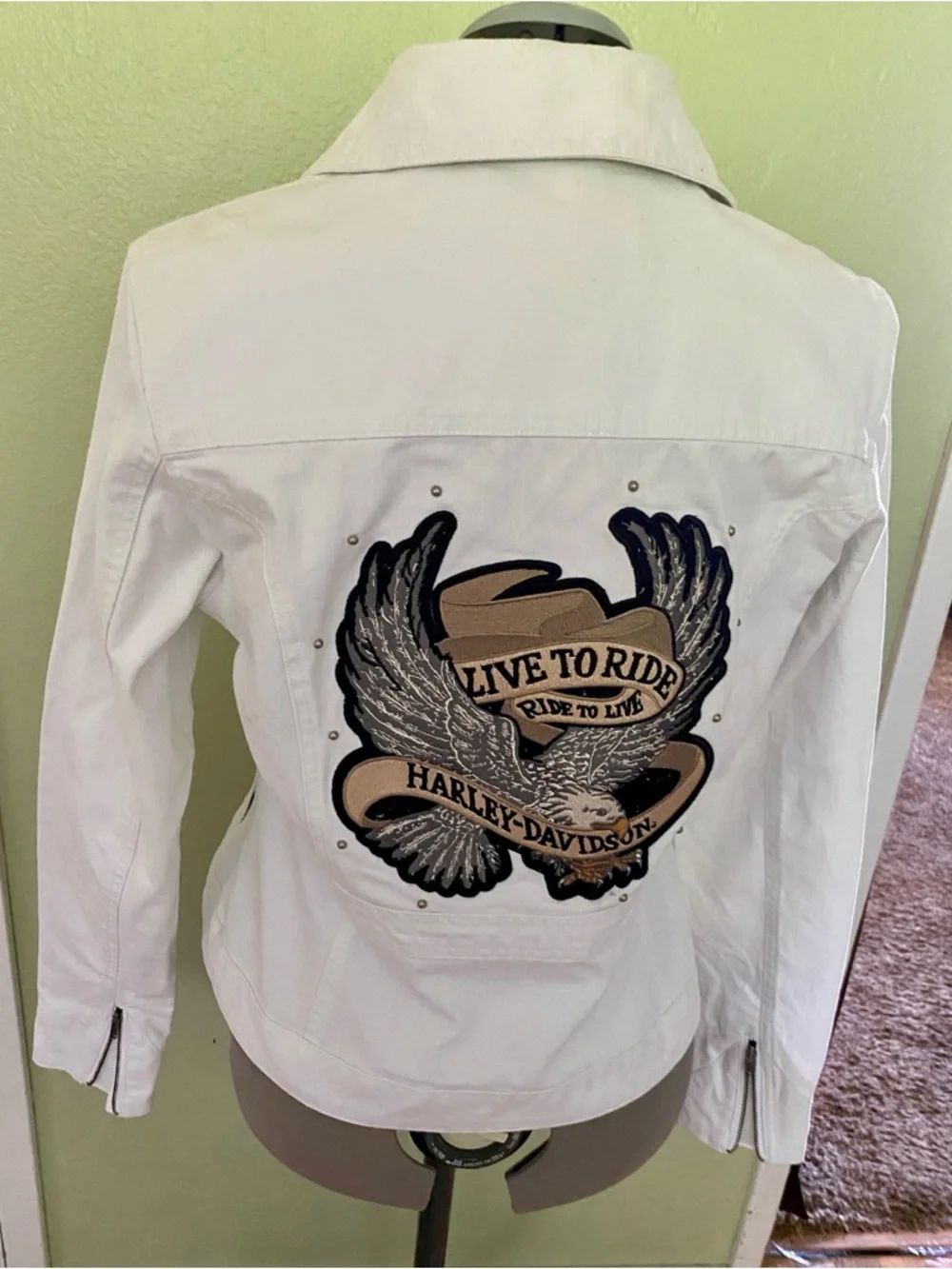 Harley-Davidson White Denim Women's Zip Jacket - Picture 3 of 7
